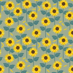 Sunflowers field background seamless pattern.