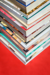 colorful stairs of stacked books closeup