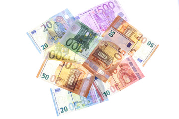 Obraz na płótnie Canvas euro bills on white background