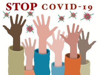 hands raised to stop the covid-19