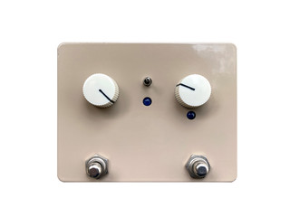 Isolated white vintage overdrive stomp box effect on white background with work path.