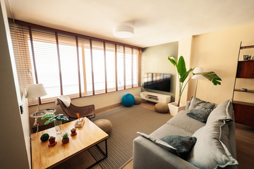 Views of cozy bright apartment with big window