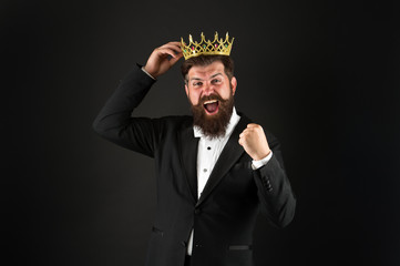 Winner concept. Royal duty suggests. Handsome king. Man representing power and triumph. Business...