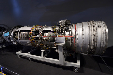 Turboprop aircraft engine set on a stand