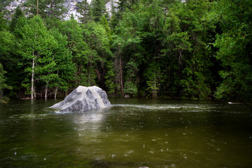 Boulder in the Merced River along Mirror Lake Trail in Yosemite National Park