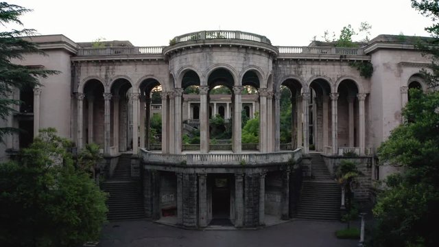 The ruins of the old Soviet sanatorium, whose architecture which is basically a synthesis of Stalinist period classical style and of Georgian ethnic decor with Gothic and Roman features.