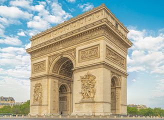 Paris, France - 04 25 2020: View of the Triumphal arch during the coronavirus period
