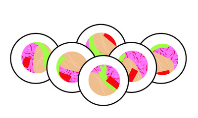 roll on on a white background side  side Japanese food