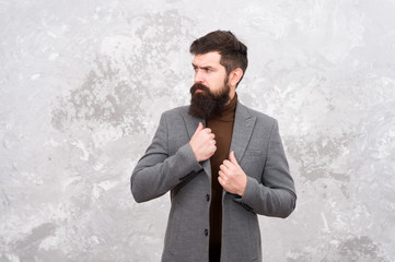 Bearded guy casual style. Fashionable look of busy man. Menswear. Elegant stylish hipster. Bearded...