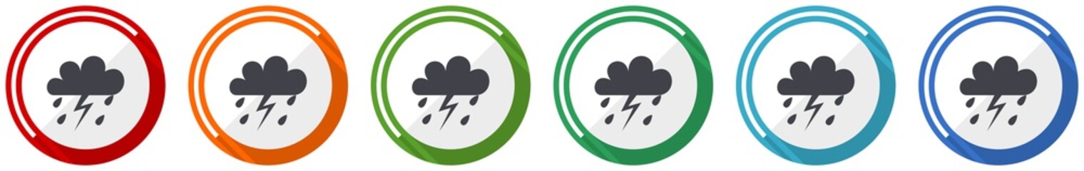 Obraz premium Storm icon set, flat design vector illustration in 6 colors options for webdesign and mobile applications