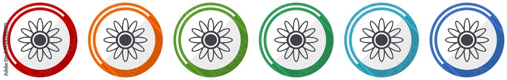 Aufkleber Flower icon set, flat design vector illustration in 6 colors options for webdesign and mobile applications