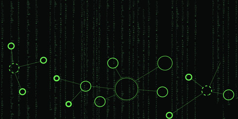 Abstract technology connection polygonal lines banner design. Vector green black matrix background 