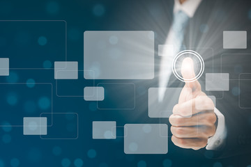 Businessman Touching in graph Screen Icon of media screen,Technology Process System Business...