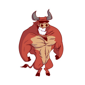 Colorful vector illustration of a muscular bull