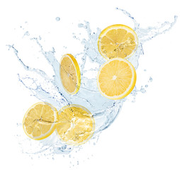 lemon slices in water splash isolated on a white background © Iurii Kachkovskyi