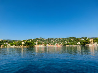 The sea view of town Rapallo in Liguria, Italy.