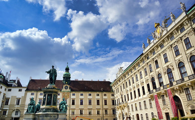 Fototapeta na wymiar Vienna, Austria - May 19, 2019 - The statue of Emperor Franz I, designed by Pompeo Marchesi in 1846, located in the Hofburg Palace in Vienna, Austria.