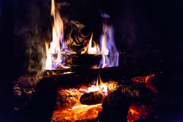 A bonfire on the nature at night