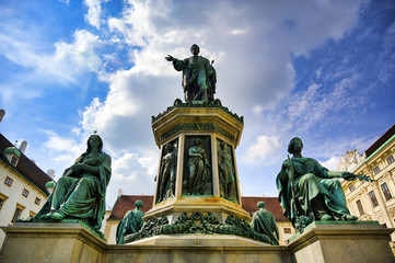 Vienna, Austria - May 19, 2019 - The statue of Emperor Franz I, designed by Pompeo Marchesi in 1846, located in the Hofburg Palace in Vienna, Austria.