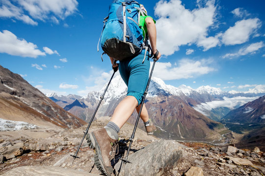 Hiker enjoys the view in the Himalayan mountains