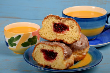 raspberry marmalade inside a baked donut