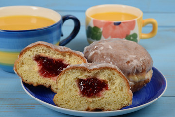raspberry marmalade inside a baked donut