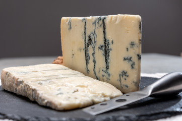 Italian food, buttery or firm blue cheese made from cow milk in Gorgonzola, Milan, Italy