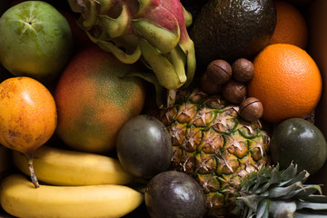 An assortment of exotic fruits on the  white background