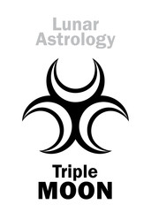 Astrology Alphabet: Triple MOON. Mystical symbol of Three-faced Goddess of The Moon. Emblem of Lunar Magic, Sorcery and Wizardry. Astrological character, hieroglyphic sign, mystical symbol.