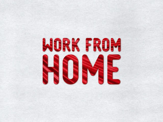 Red "Work from home" icon on grey paper background