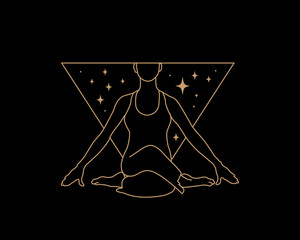 Yoga pose lotos line art gold 