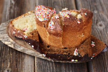 Delicious Easter cake with raisins on the table 