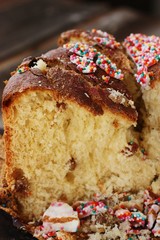 Delicious Easter cake with raisins on the table 