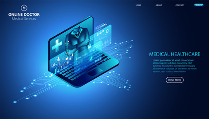 Abstract Online Doctor & Medical Services concept The current health care industry that has access to the internet And the online world Helping people gain access to treatment. Online.