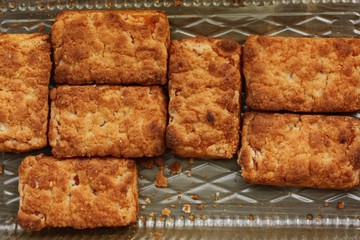 Fresh cookies with apricot jam close up