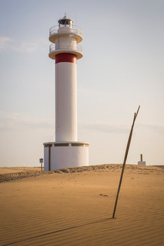 Lighthose in Delte de l'Ebre, Tarragona, Catalonia, Spain. 