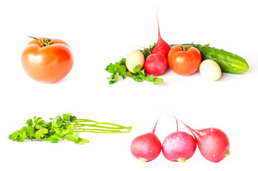Photo set of vegetables isolated on white background, gastronomy products 