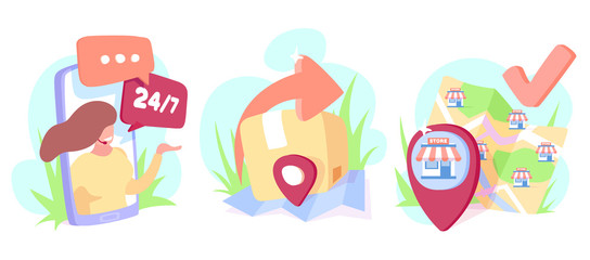 Online shop, delivery of products and customer support concept