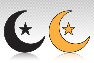 Crescent moon or night / nighttime vector flat icon for apps and websites on a transparent background