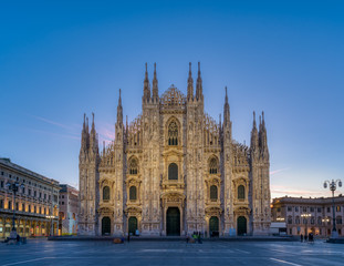 Duomo di Milano church in the early morning before sunrise, Milan Italy