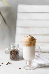 Korean coffee drink dalgona on white background