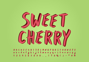 Original modern alphabet red cherry color, paintbrush font. Uppercase and lowercase letters, numbers. Vector illustration