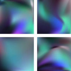 Set with abstract blurred backgrounds. Vector illustration. Modern geometrical backdrop. Abstract template. Green, blue, gray colors.