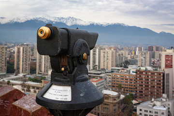 Telescope monocular in city and buiding