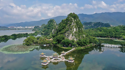 Seven Stars Cave Scenic Park in Zhaoqing City of Guangdong Province centers around the Star Lake and the Seven Peaks