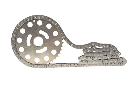 engine chain links, timing chain on a white background isolated