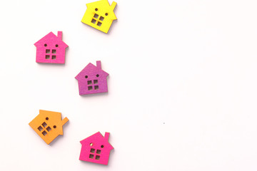 wooden houses on white background, house finance concept 