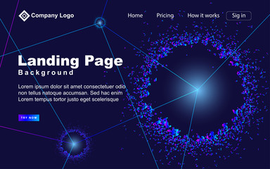 Abstract futuristic blue background with space technology digital concept and glowing motion shapes. Dynamic vector design template for element Landing page, wallpaper, website, cover poster, banner