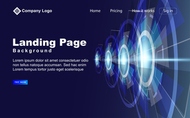 Abstract futuristic blue background with space technology digital concept and glowing motion shapes. Dynamic vector design template for element Landing page, wallpaper, website, cover poster, banner