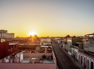 Old town at sunrise, elevated view, Cienfuegos, Cienfuegos Province, Cuba